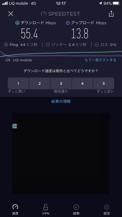 UQモバイル 速度測定 昼